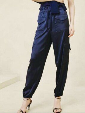 Banana Republic Factory Satin Cargo Jogger Preppy Blue Size Large #568220